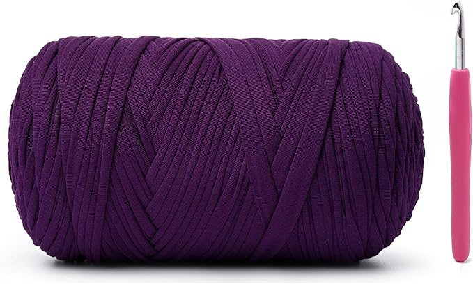 Elastic Fabric T Shirt Yarn for Crocheting，Beginner Crochet Yarns with Polyester Spandex Blend,Total 400g/114yds Soft Tshirt Yarn for Crochet Crafts/Bags/Baskets（Violet）