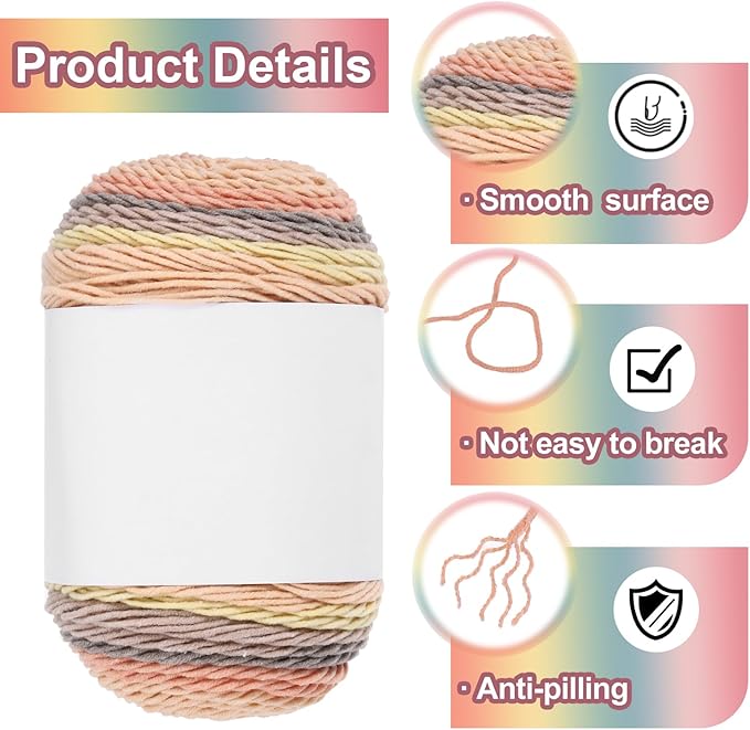 MECCANIXITY Cotton Acrylic Yarn for Crocheting, 422 Yard 5 Ply Soft Gradient Yarn Acrylic 45% Cotton 55% Used for DIY Knitting Blankets Scarves(2 Packx100g,Yellow,Gray,Orange)