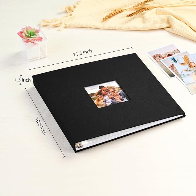 Mublalbum 10x10 Inch DIY Scrapbook Photo Album with 20 Plastic Sleeves 40 Pages Linen Cover 3 Ring Folder Binder for Wedding Baby Family and DIY Projects (Black)