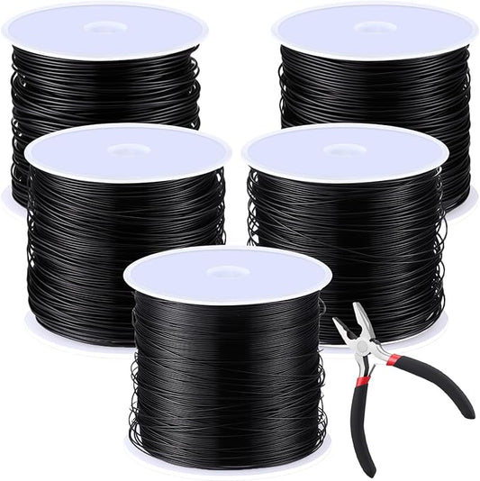 Funrous 5 Rolls 5 Size Jewelry Wire 18, 20, 22, 24, 26 Gauge Copper Wire Kit Jewelry Beading Bendable Craft Metal for Making Crafts, Sculpting with a Pliers (Black)