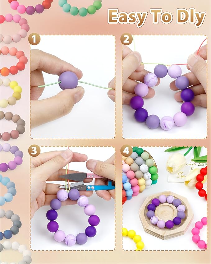 160pcs fiveizero 15mm silicone beads for keychain making - mixed color round rubber beads bulk, diy craft supplies for bracelets necklaces pens(brown)