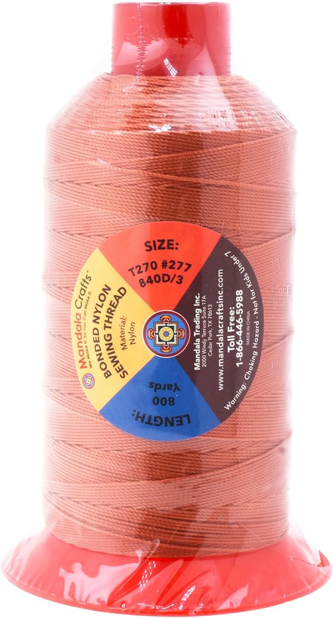 Mandala Crafts Size 277 840D T270 Bonded Nylon Thread - Rust 800 YDs Tex 270 Heavy Duty Sewing Threads for Leather, Jeans, Weaving, Outdoor Marine Upholstery