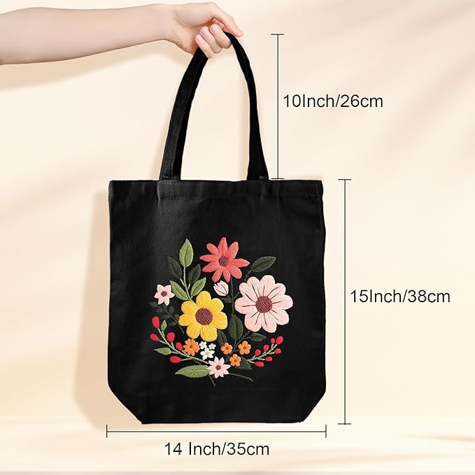 louise maelys canvas tote bag embroidery kit for beginners,cross stitch kits for adults,arts and diy crafts needlepoint include flower pattern,women shopping reusable grocery bags