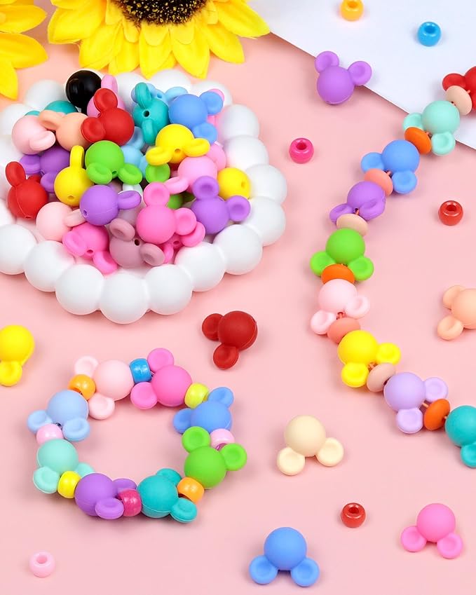 60 PCS FIVEIZERO Focal Beads - Mouse Focal Beads, Mouse Head Silicone Focal Bead for DIY Keychains, Bracelets, Necklaces, Pens, Lanyard Making - Ideal for Crafts and Jewelry Making Projects