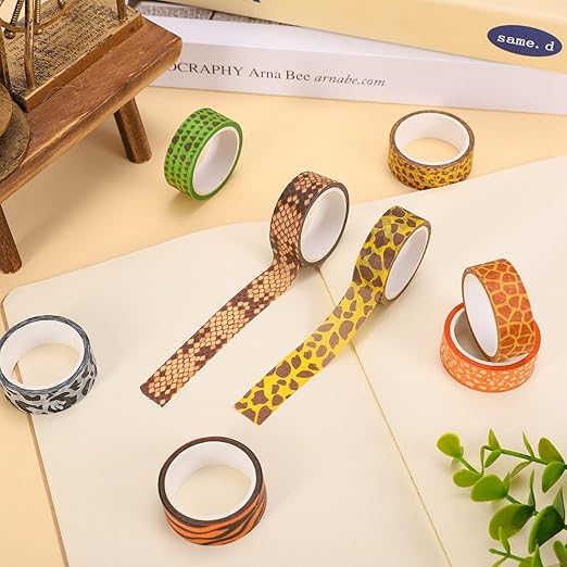 Whaline 8 Rolls Animal Prints Washi Tape Masking Tape Set Jungle Safari Animal Decorative Wrapping Paper Tapes for Scrapbook Journal DIY Art Crafts