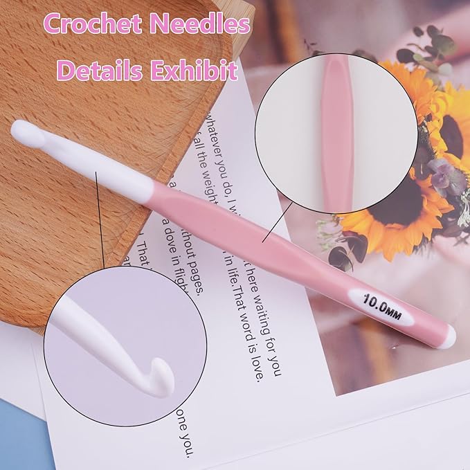 Hobekoee 10mm Large Crochet Hook,Huge Crochet Hooks for Chunky Yarn,Extra Long Crochet Hooks with Soft Ergonomic Handle for Crocheting Yarn,Wool Roving