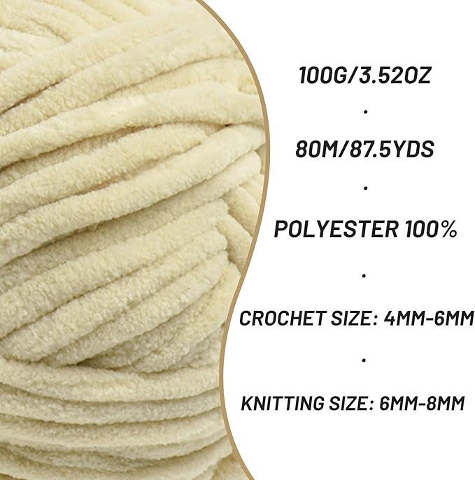 4 Pack Chunky Chenille Yarn for Crocheting, Baby Yarn for Crocheting Soft Blanket, 349.9 yds /14.1 oz Crochet Yarn, Bulky 5 Amigurumi Yarns, Fluffy Velvet Yarns for Knitting Crafts (4 Beige)