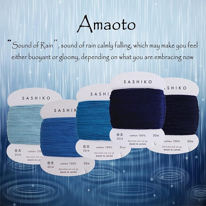 DARUMA Sashiko Thread 100% Cotton Card Type (32.8 yd) x 5 Colors with English Manual, Sewing & Embroidery Value Set with Gift Package(Thick, Amaoto)