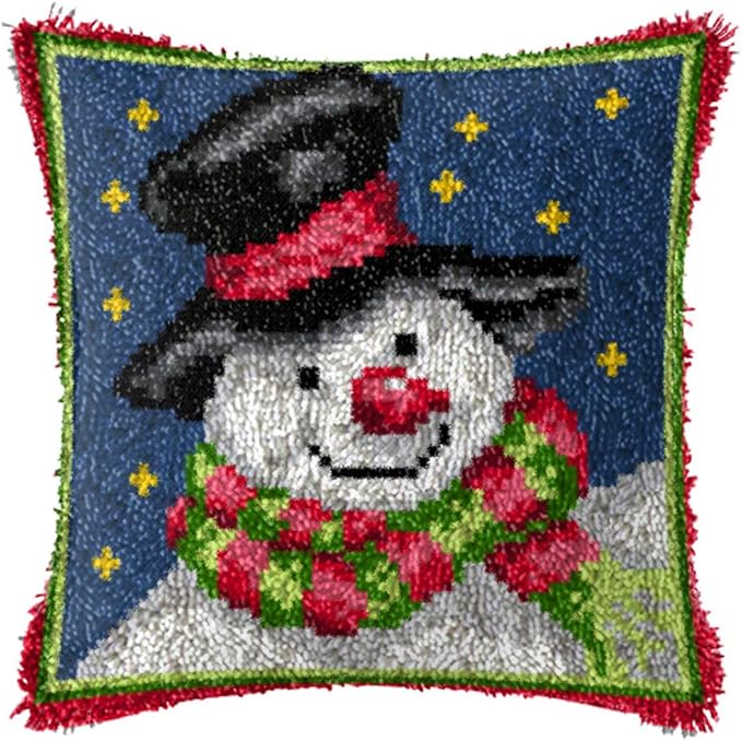 MIAOLLUN Latch Hook Kit, Christmas Latch Hook Kits for Adults DIY Decorative Pillowcase Embroidery Cross Stitch Arts Craft for Home Sofa Furniture 17X17inch Christmas Snowman