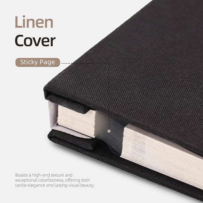 Vienrose Photo Album Self Adhesive 4x6 5x7 3x5 8 x10 Scrapbook Album DIY Scrap Book with A Metallic Pen (11"x10.6" 60 Pages, Black)
