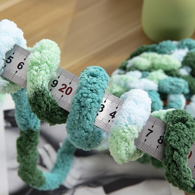HOMBYS Chunky Tie Dye Mix Chenille Yarn for Hand Knitting, Super Bulky Jumbo Yarn for Crocheting, 3/4" Thick Soft Plush Yarn for Blankets, 18 Skein Pack (26 yds / 7.5 oz Each) (Mint, Teal, Green
