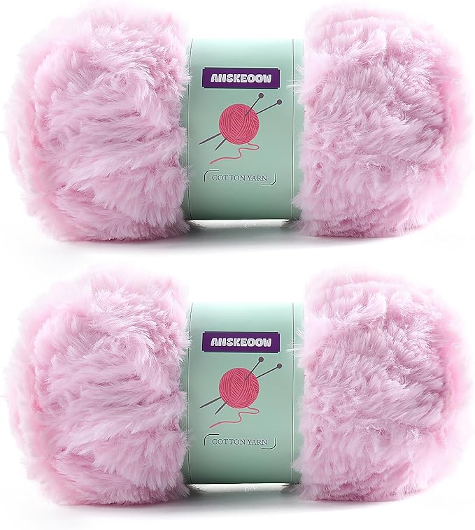 2 Skeins Faux Fur Yarn Soft Fluffy for Crocheting - Chunky Fuzzy Yarn for Crochet Amigurumi, Hat, Shawls, Total Length (71x2) Yards (Cherry Blossom Powder)