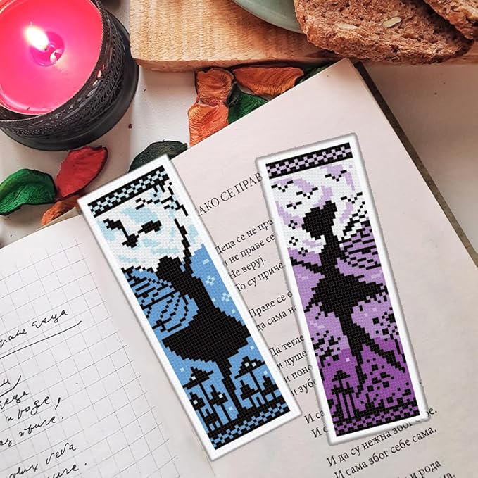 ORIGACH 6 Set Fairy Silhouette Cross Stitch Bookmark Kit for Beginner with Backing Felt Floss Instructions DIY Stamped Embroidery Bookmark Kit for Adults, Book Lovers
