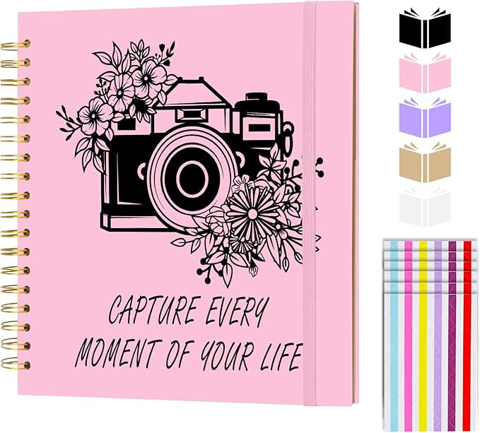 Scrapbook Album 12x12 inch, Travelling Journal Scrap Book Family Scrapbook Scrapbooking Supplies Kits Gift for Couples Anniversary Wedding (pink, 12 x 12 inch)