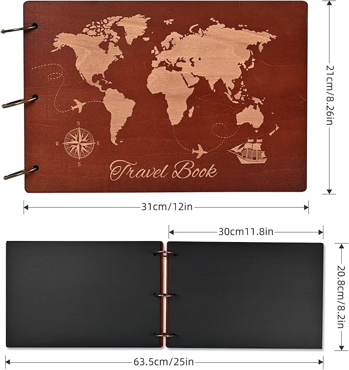 Giiffu Wooden Scrapbook Album for Travel Memories, DIY Photo Scrapbooking Book with Accessories, 100 Pages Personalized Adventure Memory Journal, Gift for Graduation, Birthday & Couples