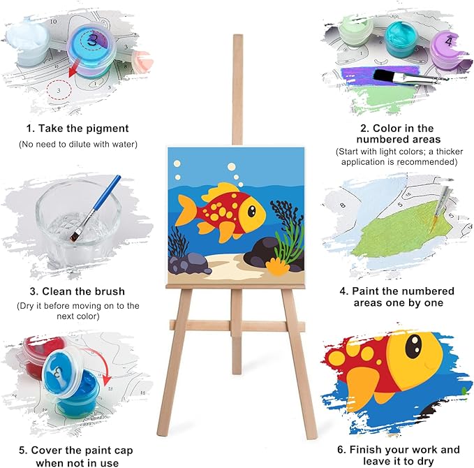 Lxmsja 4 Pack Ocean Pals Adventure Paint by Numbers Kit for Adults, Easy Framed Paint by Numbers for Adults Beginner, DIY Acrylic Oil Painting Craft Kits for Home Wall Decor 8x8 inch