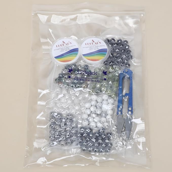 LPBeads Natural Stone Beads Set Kits 8mm Round Loose Gemstone Assorted Color with Accessories Tools for Bracelet Jewelry Making (100% Natural Stone Beads Kit 4)