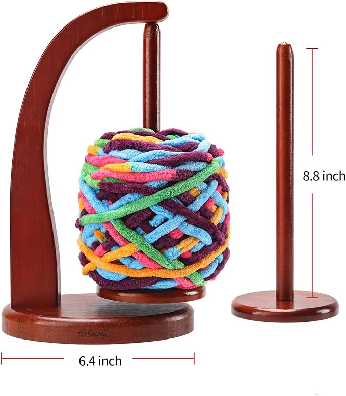 FLYKEY Model Magnetic Pendulum Wooden Yarn Holder for Crocheting,Yarn Storage Organizer with Yarn Spinner for Balls,Delightful Surprise Gift for Knitting Lovers by ARTOWELL(Mahogany-Colored)