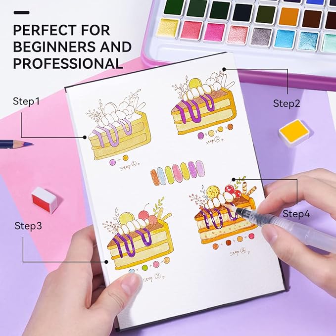 MeiLiang Watercolor Paint Set, 36 Standard Colors and 12 Glittery Colors in Exquisite Carrying Box with Metal Ring and Watercolor Brush, Perfect as Art Gift, Suitable for Beginners, Professionals