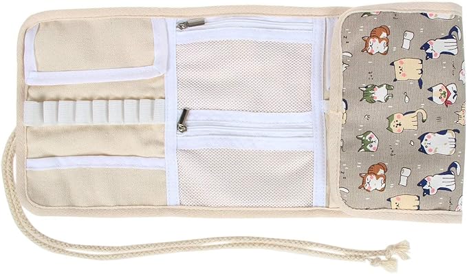 Teamoy Crochet Hook Case, Roll Bag Holder Organizer for Various Crochet Needles and Knitting Accessories, Cartoon Cats