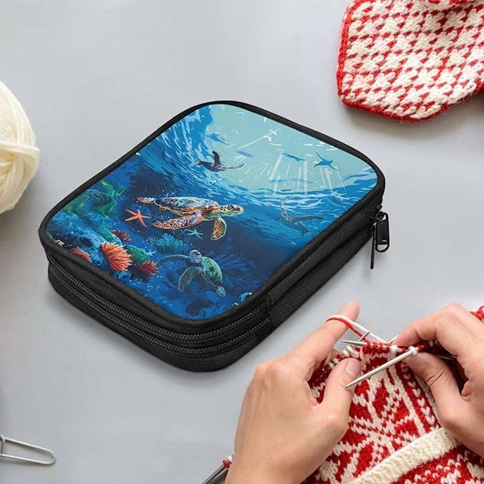 Hechitok Turtle Sea Empty Crochet Hook Case Crochet Hook Organizer Case Stand Up Crochet Organizer Crochet Hook Holder for Knitting Crochet Supplies