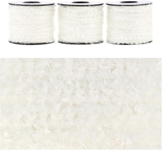 Artisanal Yarn Collection Multifiber Fancy Yarn for Knitting Crocheting Crafts DIY, Set of 3 Rolls (White with Transparent Beads)