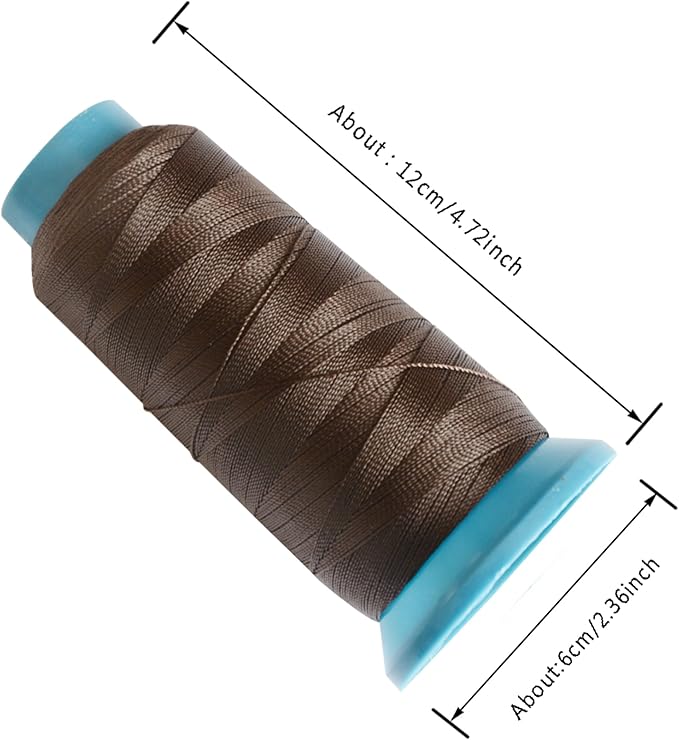 YANTAISIYU Dark Brown Polyester Sewing Thread, 1500 Yards, 210D Strength, with 12pcs C Type Needles, for Wigs, Hair Extensions, DIY Sewing, Leather, Wallets, Gloves, Beading
