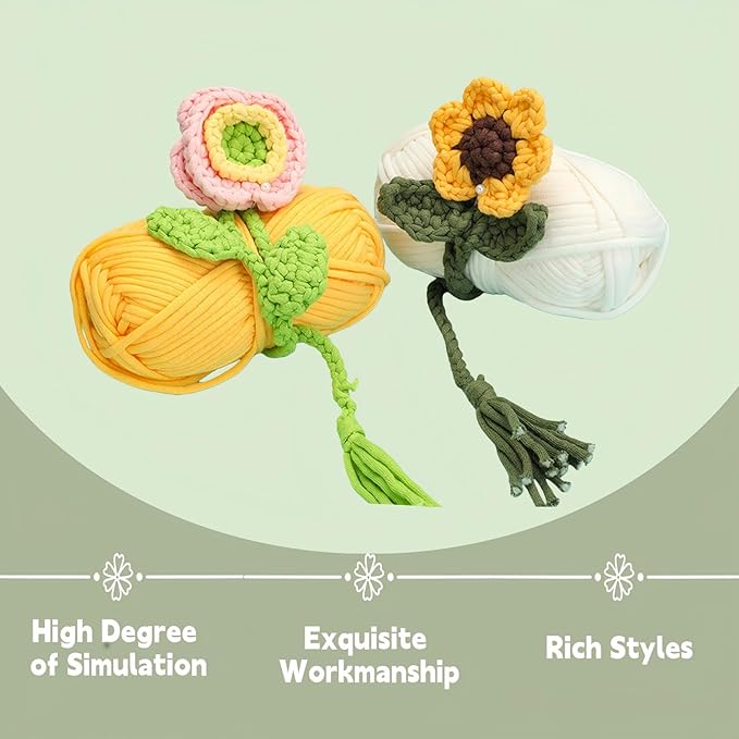 FJ Four Joys Crochet Kit for Beginners with Yarns, Hooks and Step-by-Step Video Tutorials, 6 Flower Bookmarks Beginner Crochet Kit for Adults, Craft Kit and Gift for Teenagers