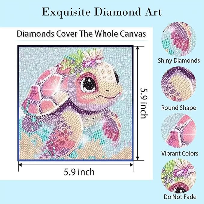 PERFECTSIGHT Cute 5D Diamond Art Kits with Wooden Frame, Kawaii DIY Painting Art for Adults Teen, Diamond Arts and Crafts Sets, Big Gem Full Drill Diamond Dots for Women Beginners (Turtle)