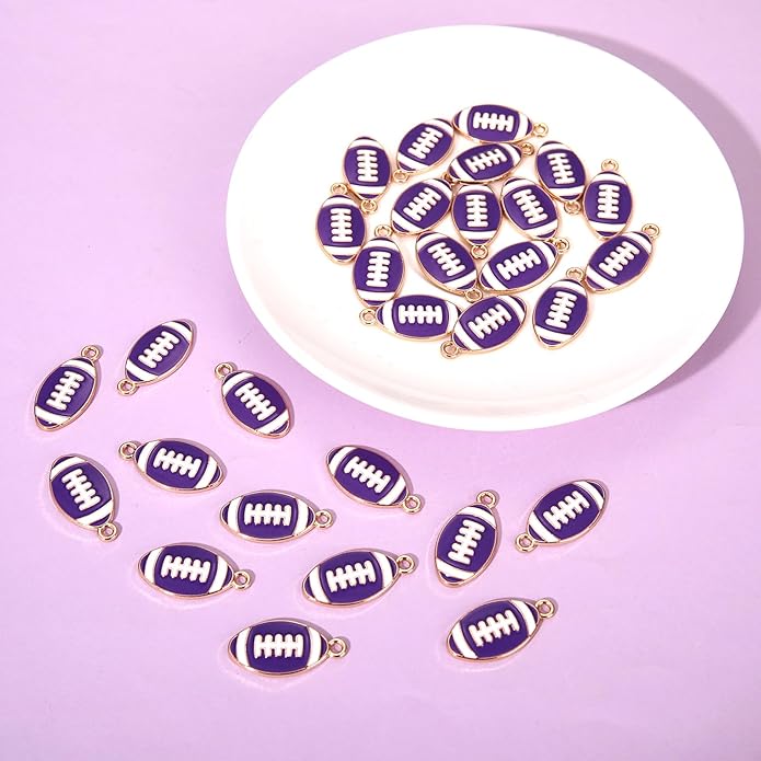 NVENF 30PCS Football Charms for Jewelry Making, Enamel Football Charms for Bracelet Necklace Earrings Making, Red Black White Blue Purple Orange Game Day Football Charm Bulk