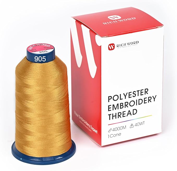 Poolin Embroidery Machine Thread Richword Selected Yellow 4000M 40WT Polyester Embroidery Thread – Smooth, Strong Single Spool for Home & Commercial Machines 0905