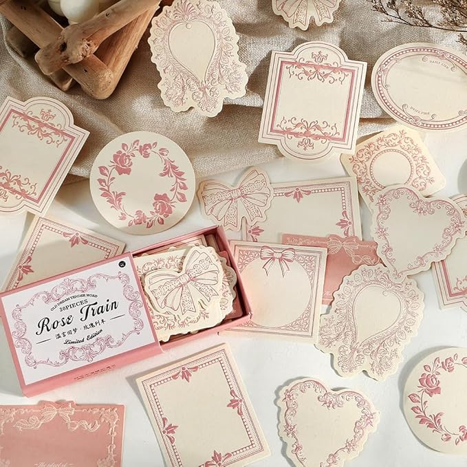 120Pcs Vintage Scrapbook Decorative Paper Set, Embossed Pattern Small Writing Notes Paper Blank Card 4 Boxes for Scrapbooking Junk Journaling Card Making Gift Tags Labels Non-Sticky