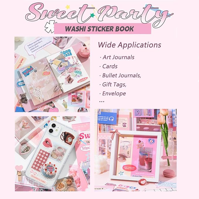 50 Sheets Washi Sticker Book, 30 Sheets Aesthetics Stickers & 20 Sheets Washi Paper for Journaling Scrapbooking Bullet Journals Planners Letter Card Making