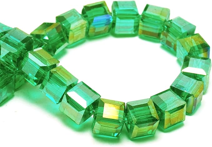 10mm Sparkle Cube Crystal Beads for Jewelry Making - Faceted Spacer Beads for Bracelets(57-60pcs, Grass Green AB)