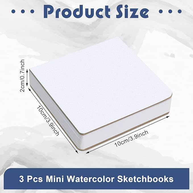 Ctosree 3 Pcs Mini Watercolor Sketchbook 3.9 x 3.9 Inch Portable Square Watercolor Notebook Painting Sketch Book 90 Sheets Textured Drawing Papers 300 GSM Artists Paper Pads for Art (White)