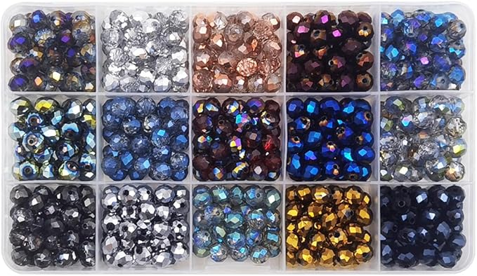INSPIRELLE 540pcs 8mm Multicolor Electroplate Rondelle Glass Beads for Jewelry Making Faceted Briolette Shape Crytal Spacer Beads Assortments Supplies for Bracelet Necklace with Storage Box