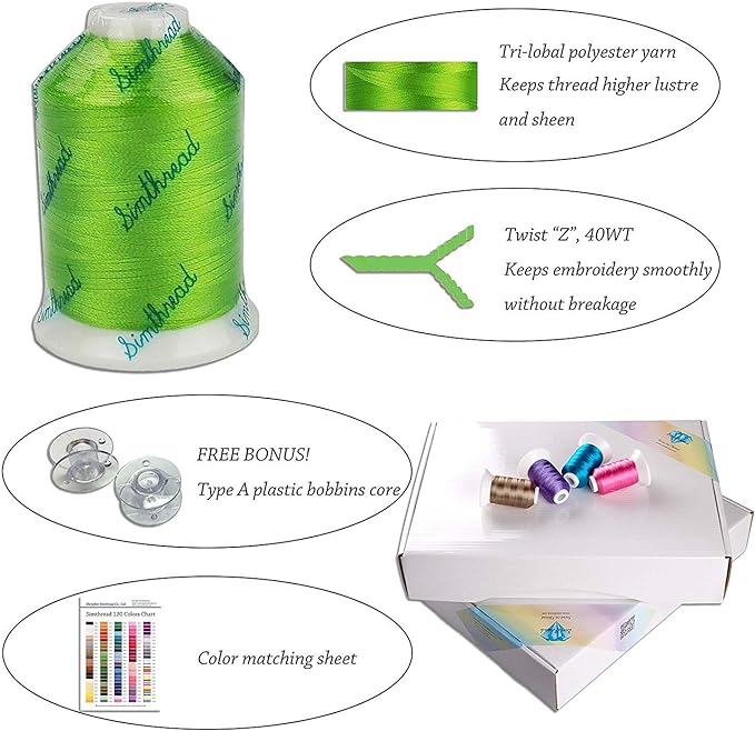 Simthread 120 Madeira Colors Polyester Machine Embroidery Thread Kit 550Y(500M) Similar to Madeira and Robinson-Anton Colors 40 Weight for Home Embroidery Sewing Machines