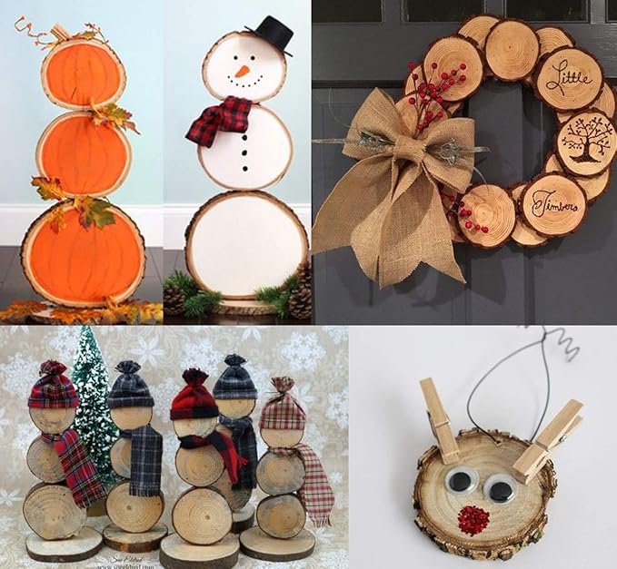 50Pcs Wood Slices 2.4"-2.8" Unfinished Wood Rounds with Pre-drilled Hole and 66Feet Twine String, Natural Wood for Crafts for Home Decor Painting DIY Christmas Ornaments Party Wedding Decor