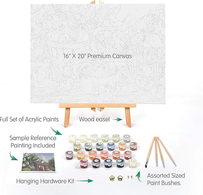 Ledgebay DIY Paint by Numbers Kit for Adults Framed Canvas Beginner to Advanced Paint by Numbers Kit Kits Include Acrylic Paint Set Brushes Tabletop Easel (Rural Route Bluebirds16 x 20" Framed)