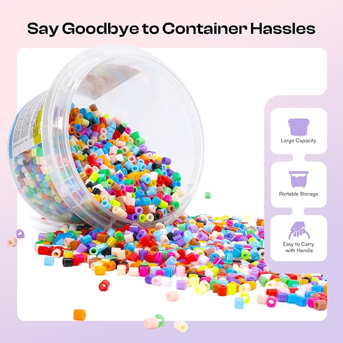 Caydo 3000PCS 5mm Fuse Beads, Mixed Colors Iron Beads for Kids Crafts, Bucket Packed for Storage, Melting Bead for 2D/3D Art Craft DIY Project Kids DlY Pixel Parent-Child Interaction Holiday Gifts