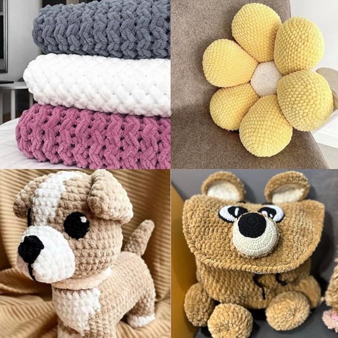 Soft Velvet Yarn Chenille Yarn for Crocheting Super Bulky 3x100g (3x74.3 yds) Baby Blanket Yarn for Knitting Amigurumi Yarn for Crochet Weaving Craft