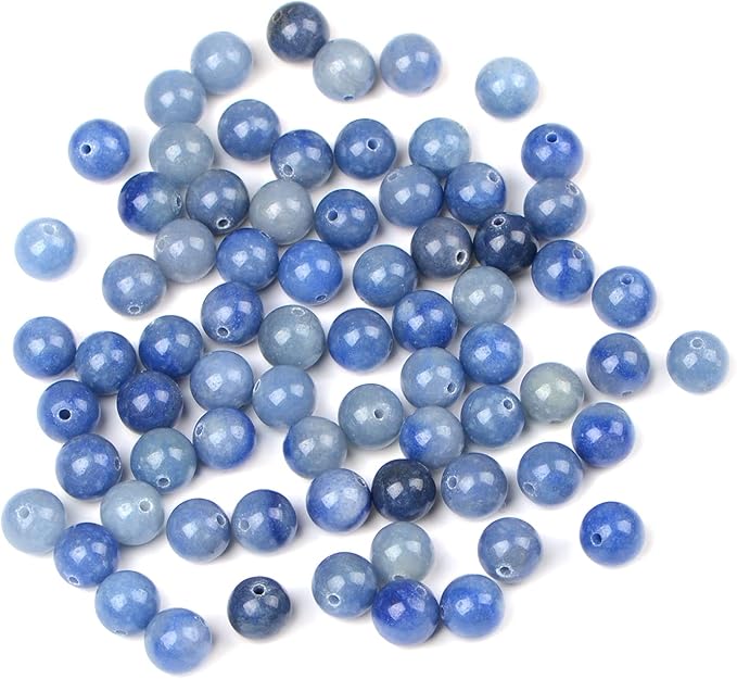 bymitel 90pcs natural crystal beads stone gemstone round energy healing loose beads with stretch cord for jewelry making bracelets anklets (blue aventurine, 10mm 90pcs)