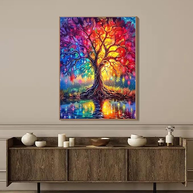 WUDWL Diamond Art Kits for Adults Beginner, Tree of Life DIY Modern Diamond Painting Kits 5D Diamond Dots Gem Art Crafts with Tools, Round Full Drill Funny Crafts for Home Wall Decor&Gift-12x16inch