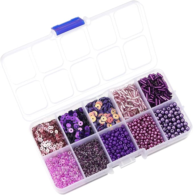 Assorted Beads for Jewelry Making, Glass Seed Bugle Tube Beads Loose Sequins Multiple Sizes for Crafts Sewing Jewelry Making