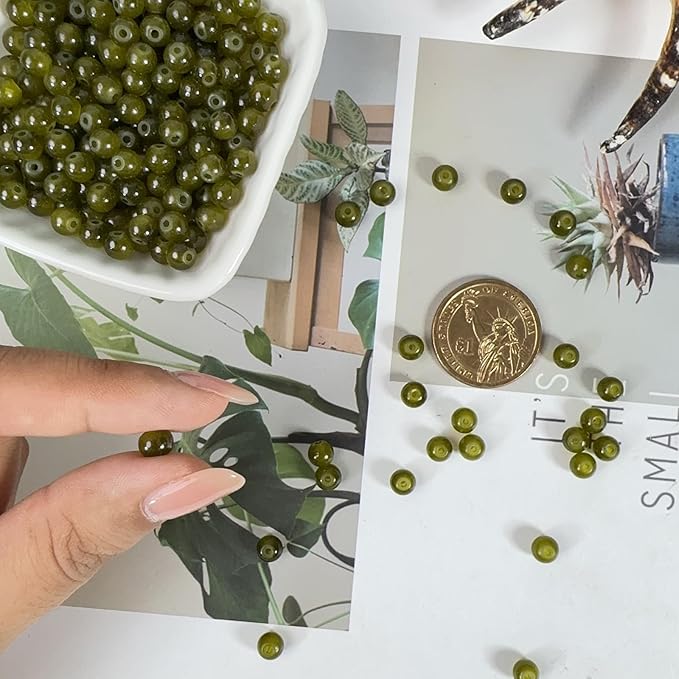 6mm Round Glass Beads for Jewelry Making, 900Pcs Glass Seed Beads for Bracelets, DIY Crafts (Olive Green)