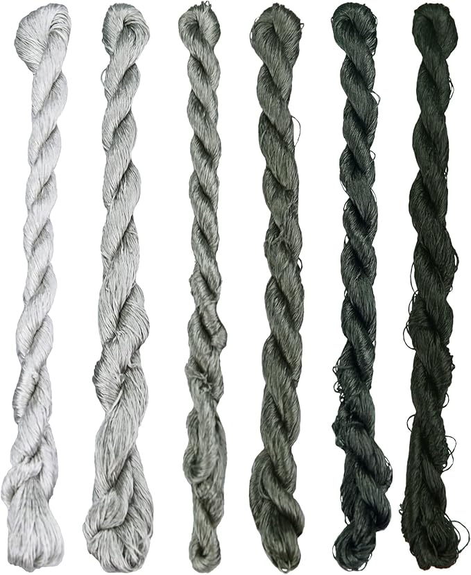 Natural Silk Thread – 6 Colors, 110m Each, Hand-Dyed Premium Silk Floss for Fine Embroidery, Needlepoint, and Handcrafts