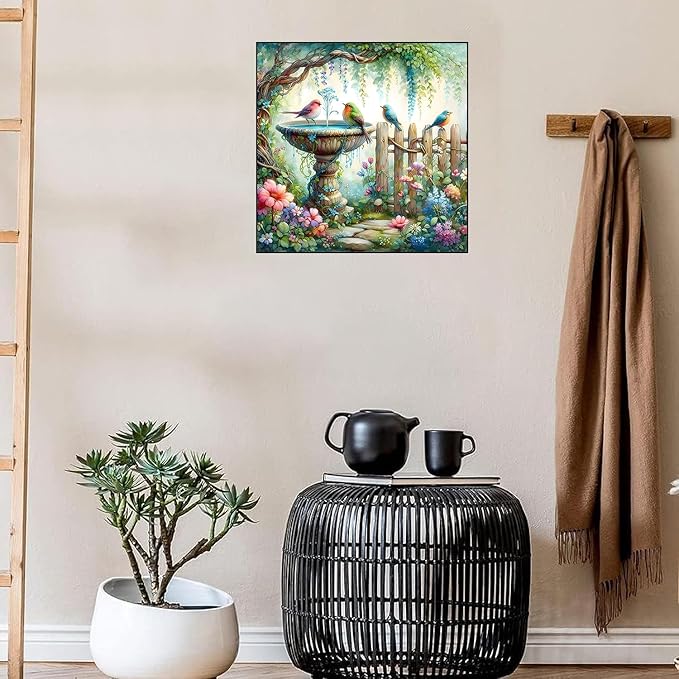 ARPADAMO Garden Birds Diamond Art Kits for Adults,5D Diamond Painting DIY Animal Diamond Art Diamond Painting Kits for Adult,Round Full Drill Diamonds, Diamond Art Kits for Home Decor-13.78x13.78inch
