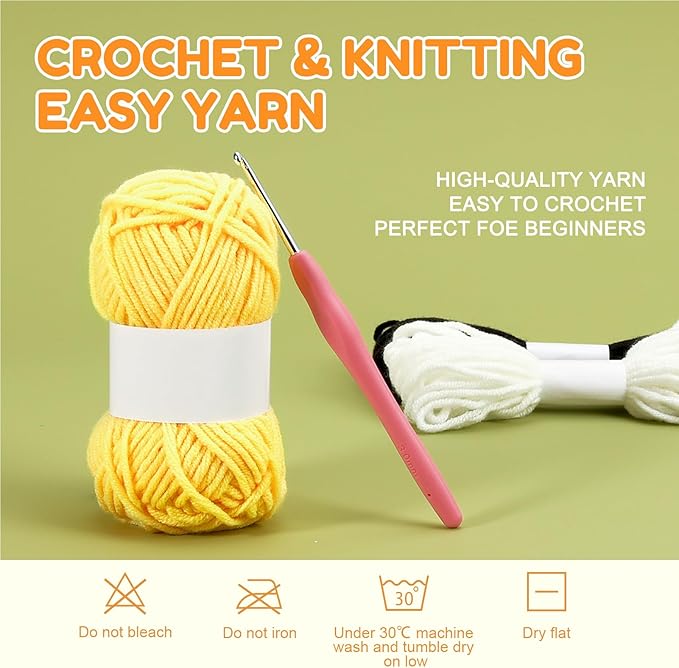 Karsspor Crochet Kit for Beginners, Crochet Starter Kit with Detailed Instructions and Video Tutorials, Complete Crochet Animal Kit, Crochet for Adults Kids, Adorable Bee