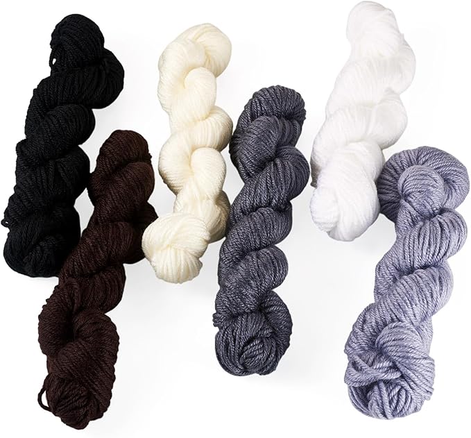 Cheriswelry 6 Skeins Black White Grey Acrylic Fiber Yarn Craft Sewing Cord Threads for Weaving Soft String for Knitting 2.2mm Skeins Yarn kit for Crochet Beginners Adults