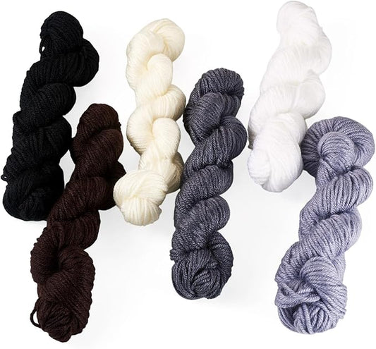 Cheriswelry 6 Skeins Black White Grey Acrylic Fiber Yarn Craft Sewing Cord Threads for Weaving Soft String for Knitting 2.2mm Skeins Yarn kit for Crochet Beginners Adults